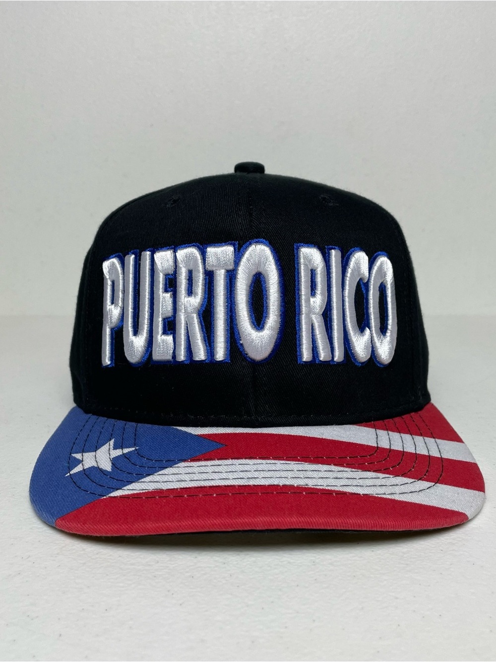 Puerto Rico Embroidered SnapBack Hat Flag on Flat Brim